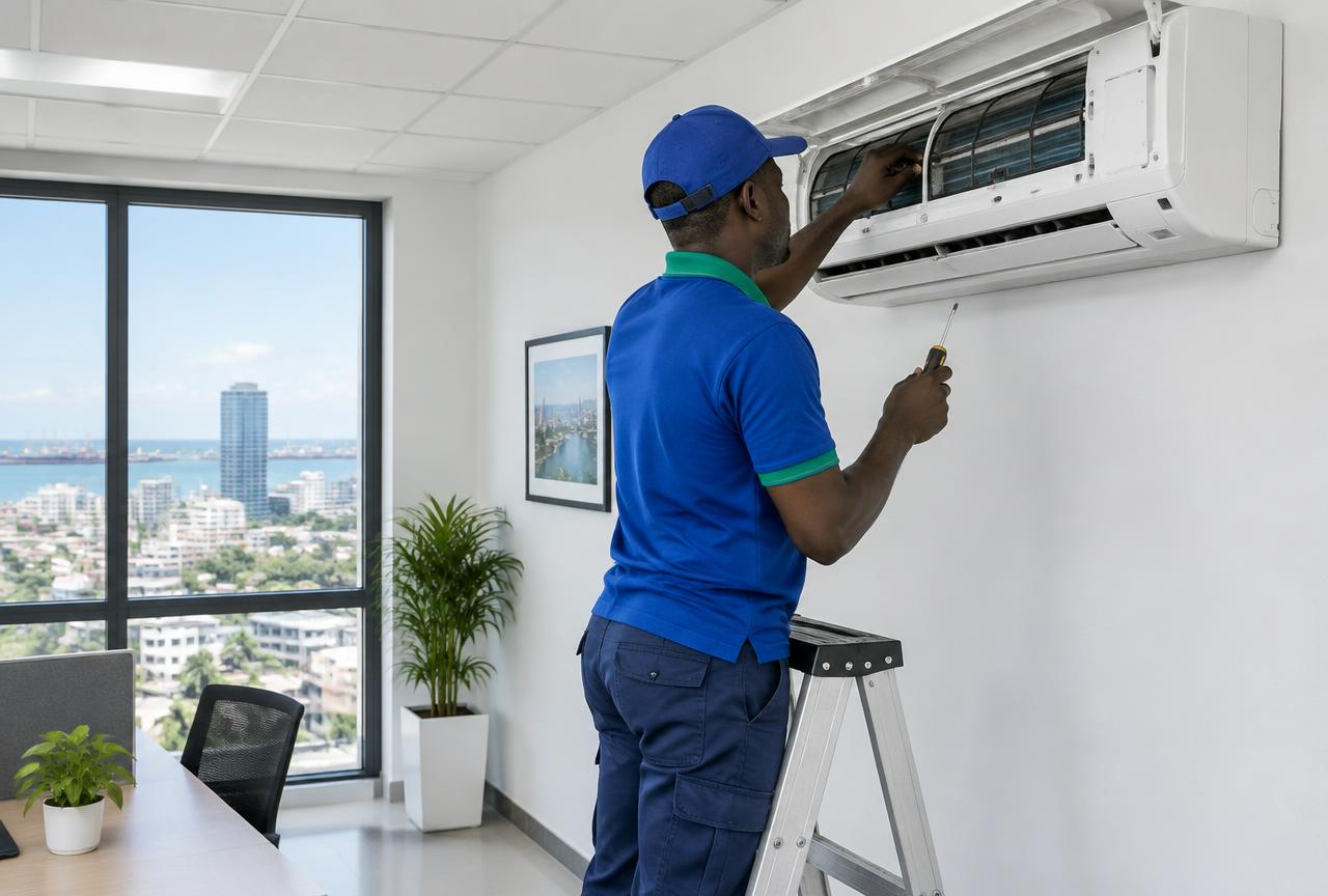 Air conditioning servicing in an office in Dar es Salaam